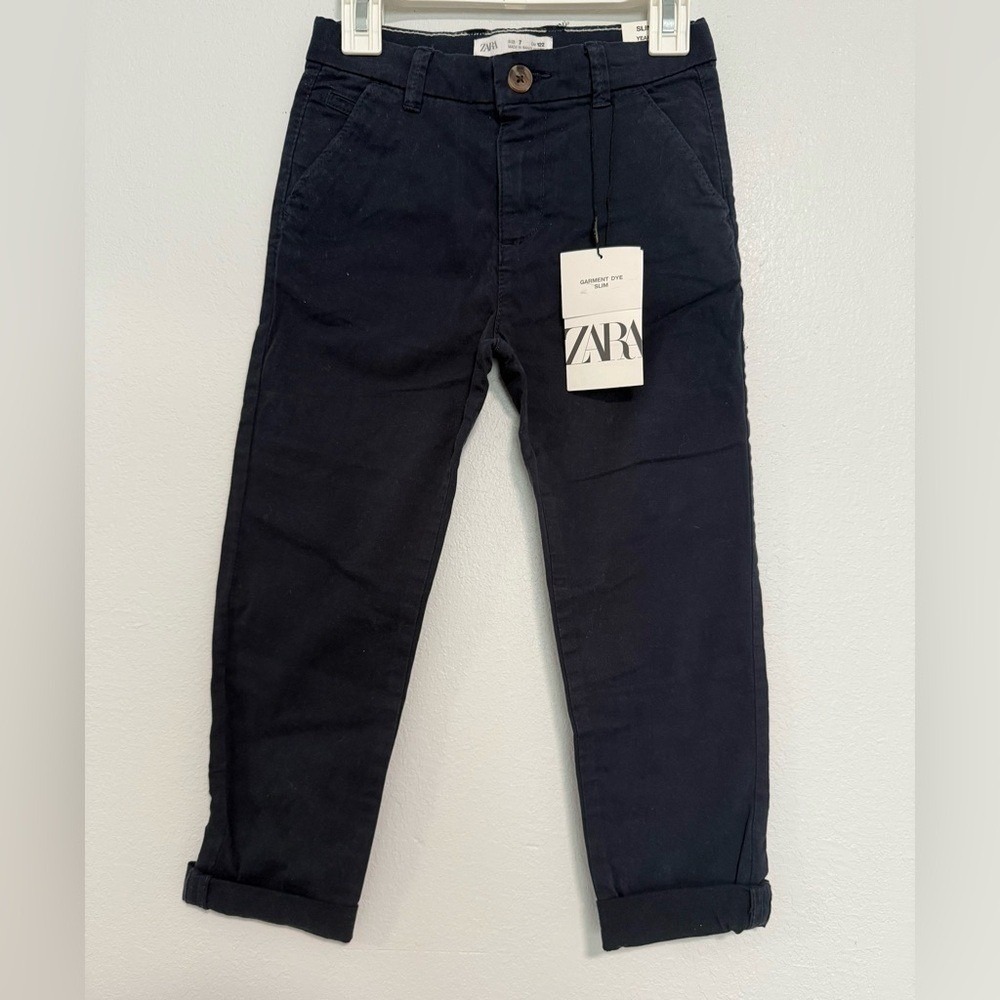 Zara Kids Navy Blue Garment Dyed Slim Fit Chino Pants Size 7 122cm